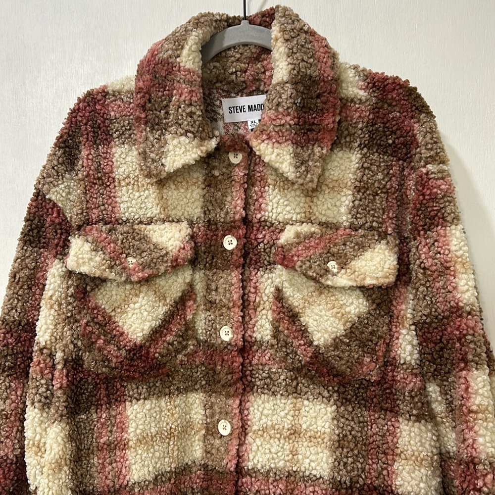 STEVEN MADDEN WOMENS FAUX SHEARLING PLAID SHACKET JACKETS PLAID SZ XL - Picture 4 of 13